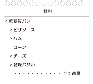 低糖質パンでわくわくヘルシーピザのレシピの材料