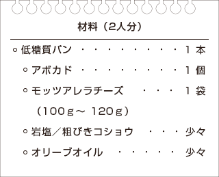 アボカドとモッツアレラチーズのオープンサンドのレシピの材料